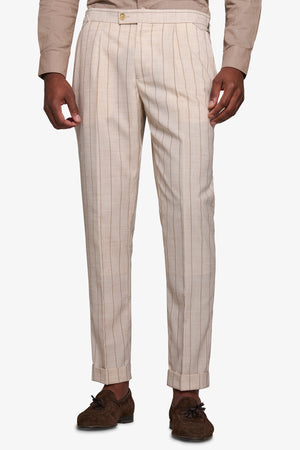 Pantalon de costume chiné à fines rayures couleur crème