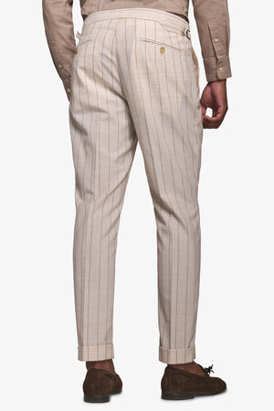 Pantalon de costume chiné à fines rayures couleur crème