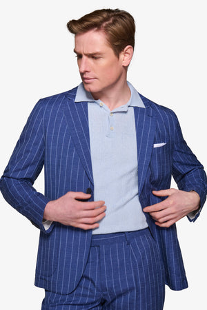 Veste de costume chinée à fines rayures bleu turquin