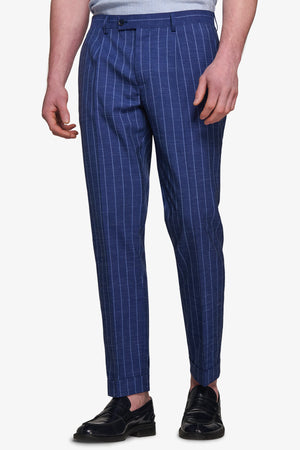 Pantalon de costume chiné à fines rayures bleu turquin