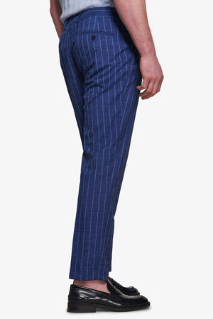 Pantalon de costume chiné à fines rayures bleu turquin