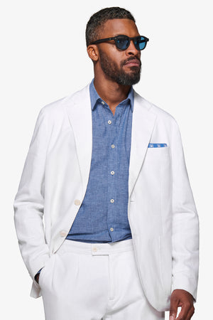 White linen blend suit blazer
