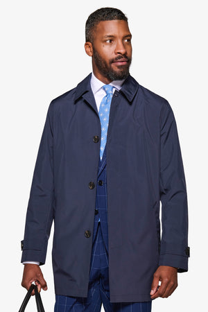 Blue lightweight technical trench coat