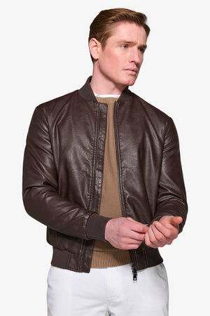 Dark brown leatherette bomber jacket