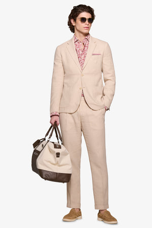 Sand herringbone linen blend suit blazer