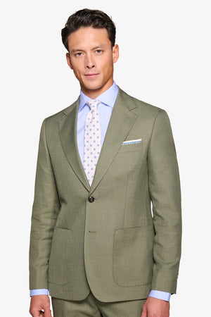 Green slub slim suit blazer