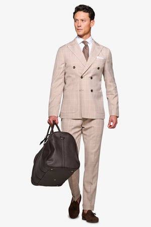 Beige check double-breasted suit blazer