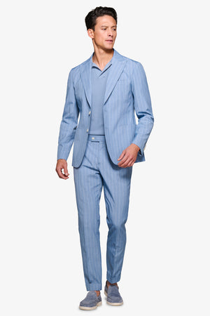 Veste de costume chinée à fines rayures bleu clair