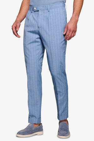 Light blue melange pinstripe suit trousers