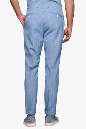 Pantalon de costume chiné à fines rayures bleu clair