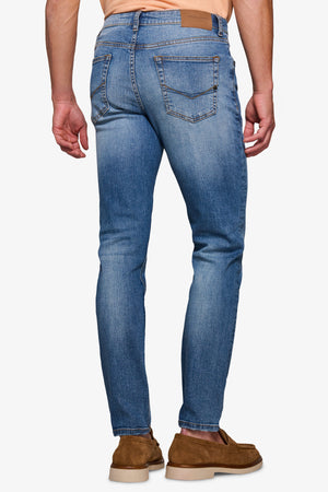 Pantalon 5 poches en denim bleu moyen