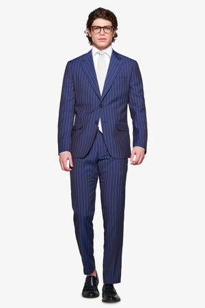 Blue pinstripe suit blazer