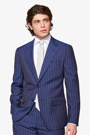 Blue pinstripe suit blazer