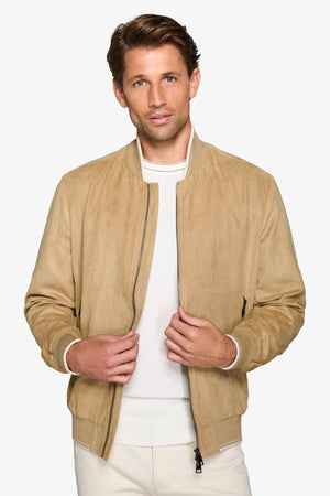 Sand perforated ecosuede bomber jacket