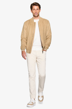 Sand perforated ecosuede bomber jacket