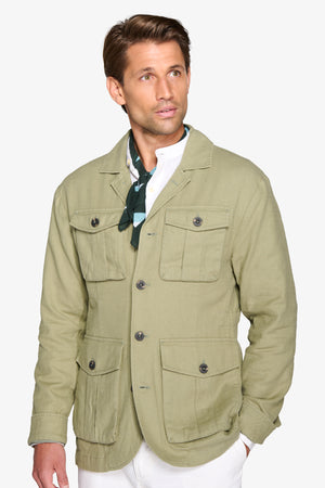 Army green linen blend Saharan jacket