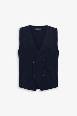Blue double-breasted knitted waistcoat