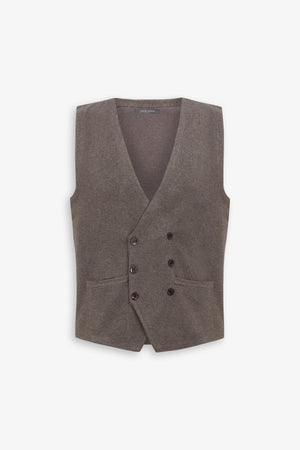 Dove gray double-breasted knitted waistcoat