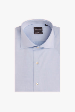 Slim-fit plain sky-blue twill shirt