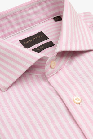 Camisa labrada de corte slim a rayas rosa