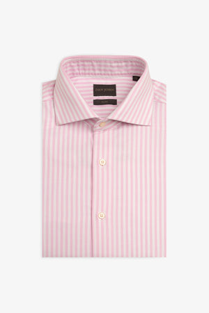 Pink textured striped slim shirt