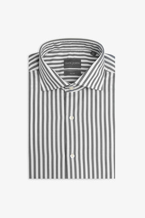 Gray medium stripes slim shirt
