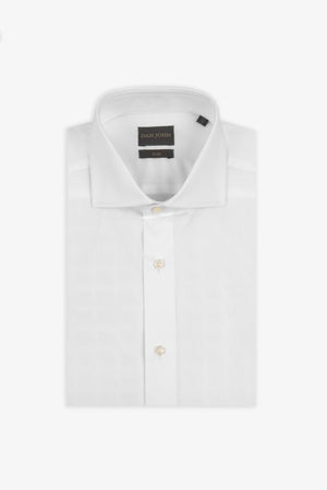 White slim piquet cufflink shirt
