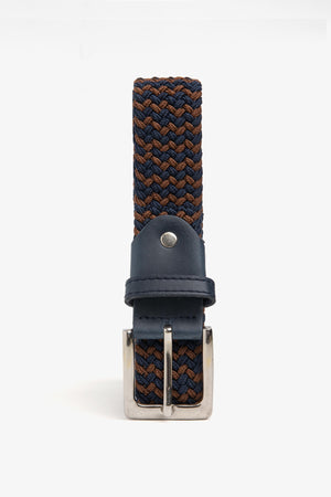 Cintura sportiva elastica intreccio bicolore blu/marrone