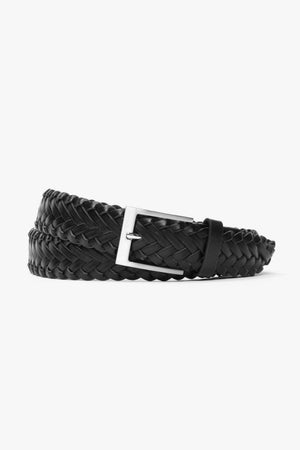Black woven leather casual belt
