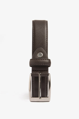 Cinturón de ecopiel saffiano color marrón oscuro