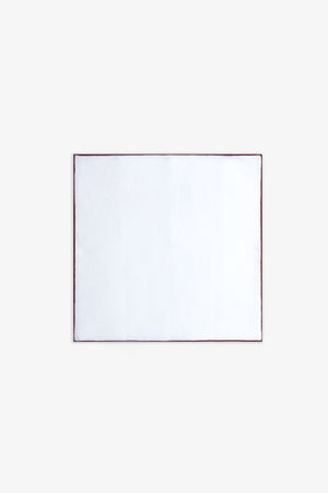 White pocket square with contrasting burgundy border
