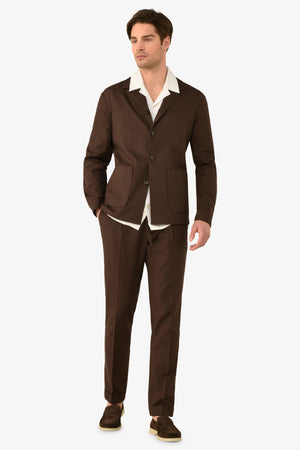 Chaqueta de traje estilo utilitario de mezcla de lino color marrón oscuro