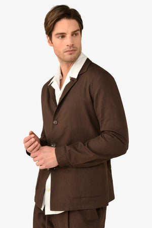Chaqueta de traje estilo utilitario de mezcla de lino color marrón oscuro