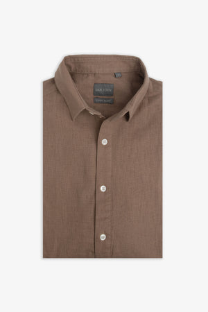 Polo chemise en mélange de lin marron chiné