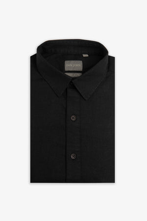Polo chemise en mélange de lin noir