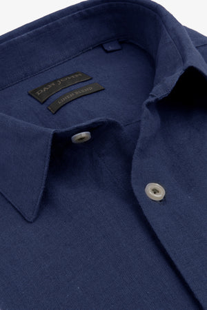 Camicia misto lino blu melange