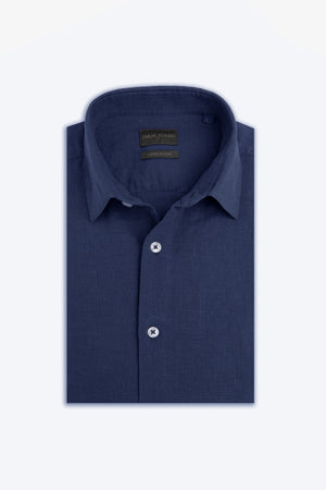 Camicia misto lino blu melange