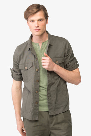 Green lightweight cotton and linen overshirt