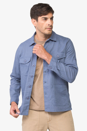 Indigo lightweight cotton and linen overshirt