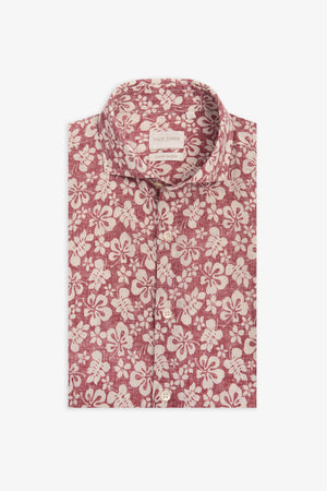 Camisa con macroestampado integral floral color rosa cebolla