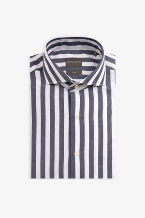 Navy wide stripes slim shirt