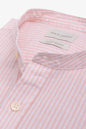 Apricot thin stripes band collar shirt
