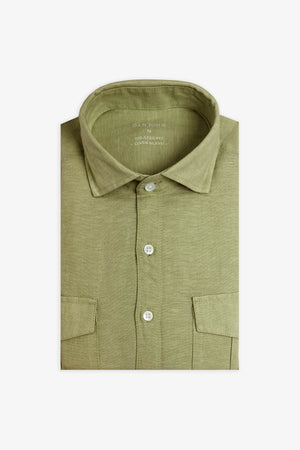 Army green linen blend shirt with chest pockets