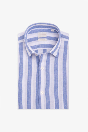 Camisa de mezcla de lino a rayas anchas color azul azafata