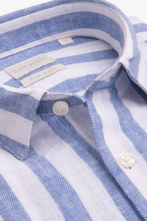 Camisa de mezcla de lino a rayas anchas color azul azafata