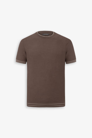 Camiseta de punto con bordes acanalados en contraste color fango