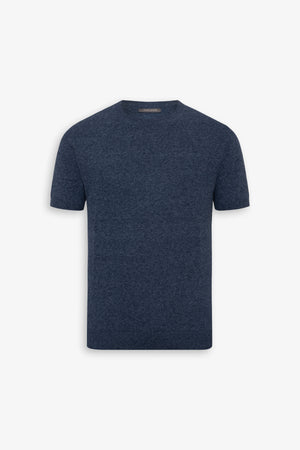 T-shirt in maglia misto lino indaco