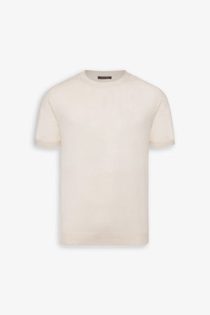 T-shirt in maglia misto lino panna