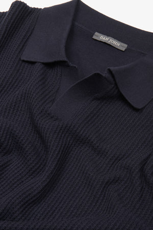 Navy open collar knit polo shirt