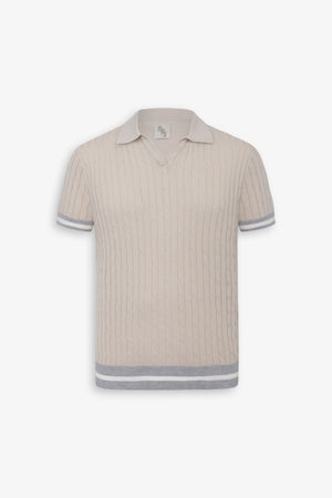 DNJ braided and ribbed beige polo shirt